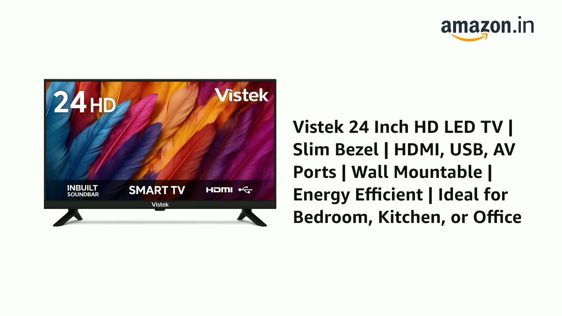 vistek GE 24 Inch HD LED TV Non-Smart | Slim Bezel | HDMI, USB, AV